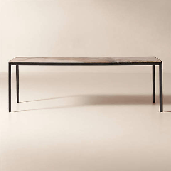 Rohe 90" Rectangular Black Metal Dining Table with Marble Top by Kravtiz Design