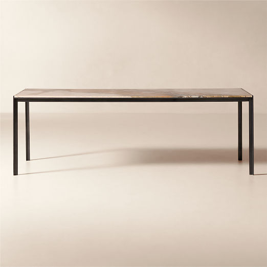 Rohe 72" Rectangular Black Metal Dining Table with Marble Top by Kravtiz Design