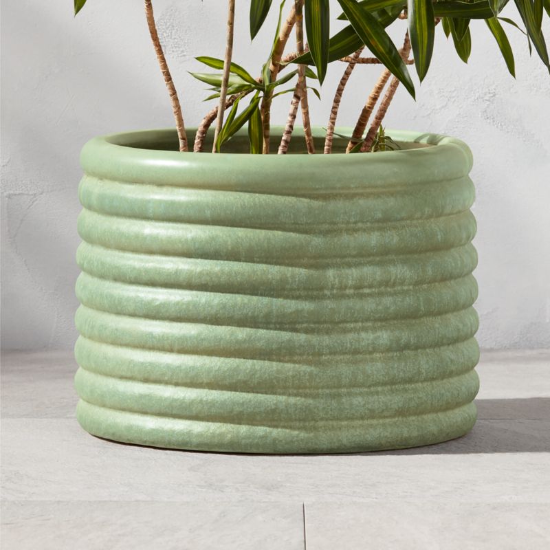 Ribbed Forest Green Clay Indoor/Outdoor Planter Medium - image 2 of 4