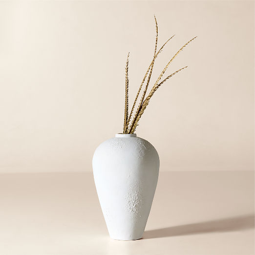 Rile Textured White Terracotta Floor Vase 24"