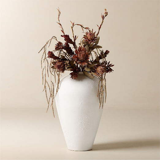 Rile Textured White Terracotta Floor Vase 24"