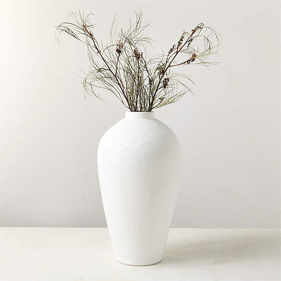 Rile Textured White Terracotta Vase 18"