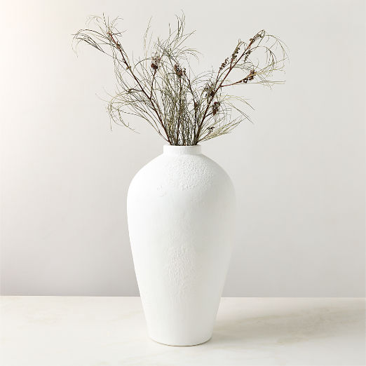 Rile Textured White Terracotta Vase 18"