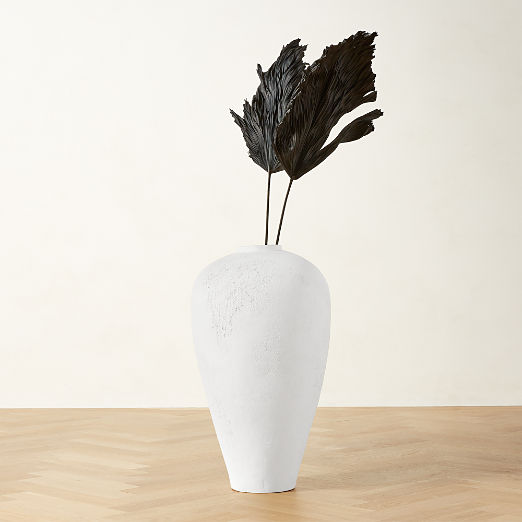 Rile Textured White Terracotta Floor Vase 31"