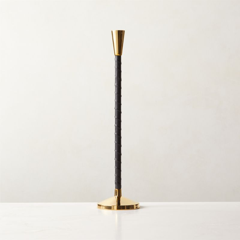 View Rim Black Leather Taper Candle Holder Large details