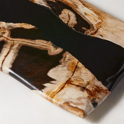 Ring Rectangular Petrified Wood and Resin Serving Platter