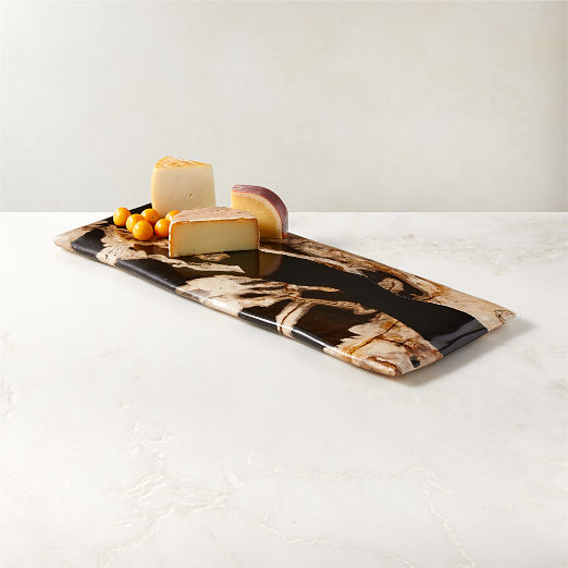 Ring Rectangular Petrified Wood and Resin Serving Platter