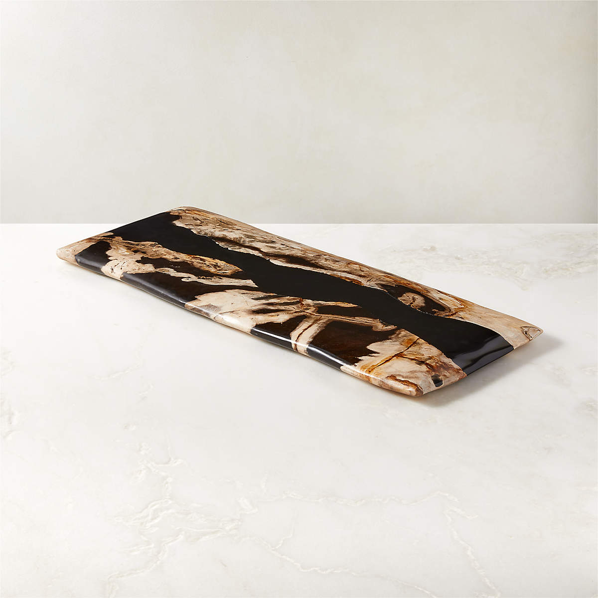 Ring Rectangular Petrified Wood and Resin Serving Platter + Reviews | CB2