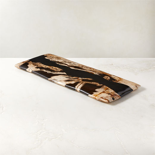 Ring Rectangular Petrified Wood and Resin Serving Platter