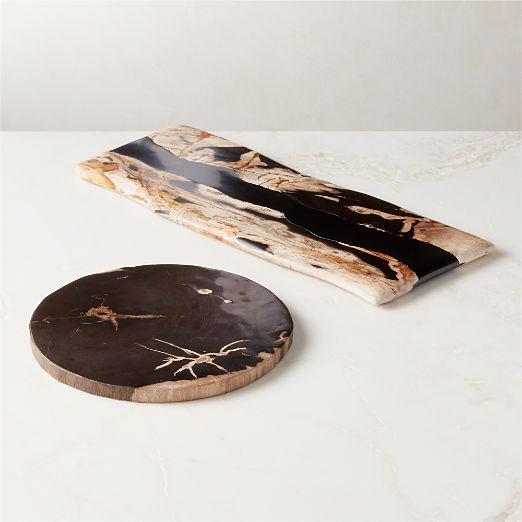 Ring Rectangular Petrified Wood and Resin Serving Platter