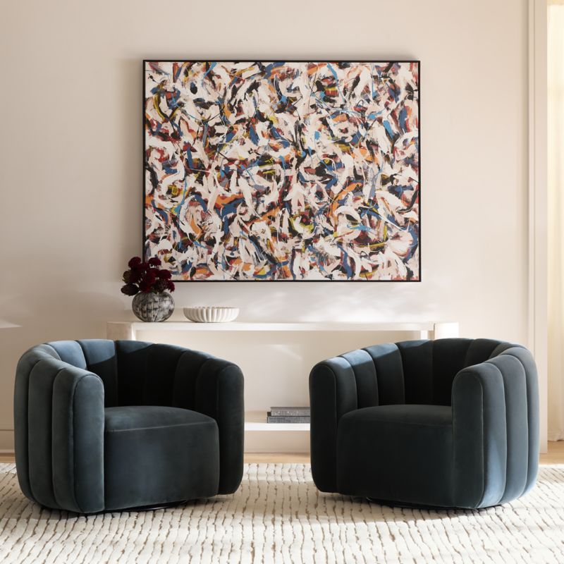 Fitz Channeled Denim Blue Velvet Swivel Chair - image 12 of 16