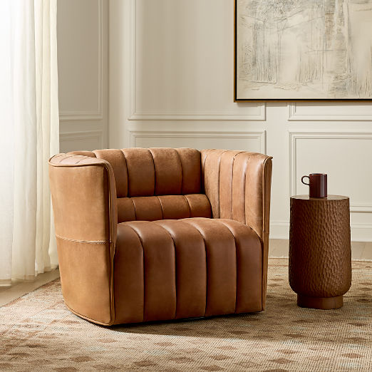 Ripple Brown Leather Swivel Chair by Steen Østergaard