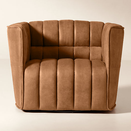 Ripple Brown Leather Swivel Chair by Steen Østergaard