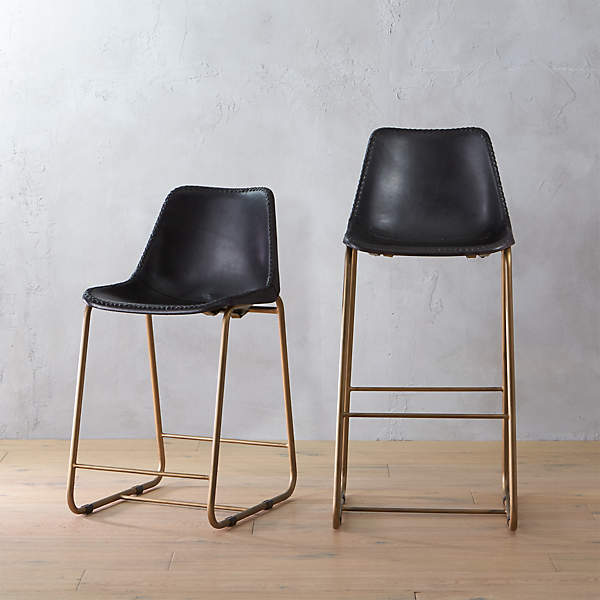 Roadhouse Black Leather Bar Stools Cb2, Small Leather Stool