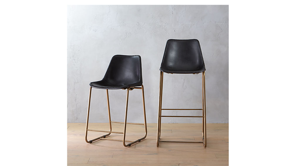 Roadhouse Black Leather Bar Stools Cb2