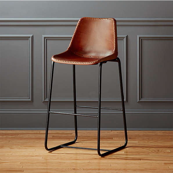 Modern Leather Bar Stools Cb2, Wood And Black Leather Bar Stools