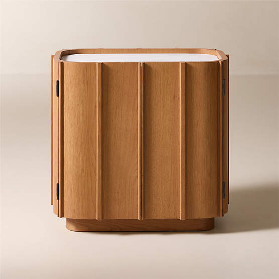 Robbie 28" Light Oak Wood Nightstand with White Marble Top