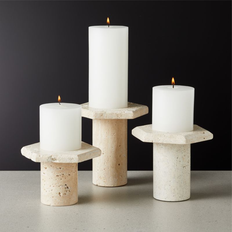 View Roca Travertine Pillar Candle Holders Set of 3 details