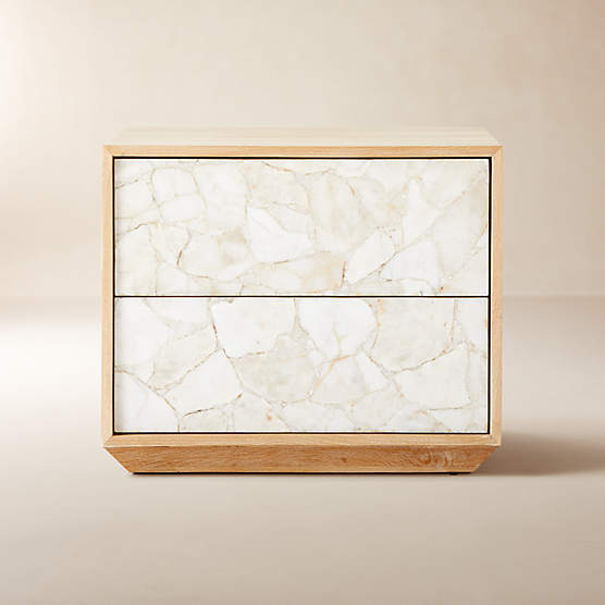 Rocca 25" Agate and White Oak Wood 2-Drawer Nightstand