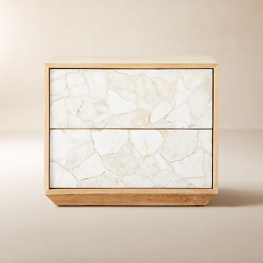Rocca 25" Agate and White Oak Wood 2-Drawer Nightstand Set of 2