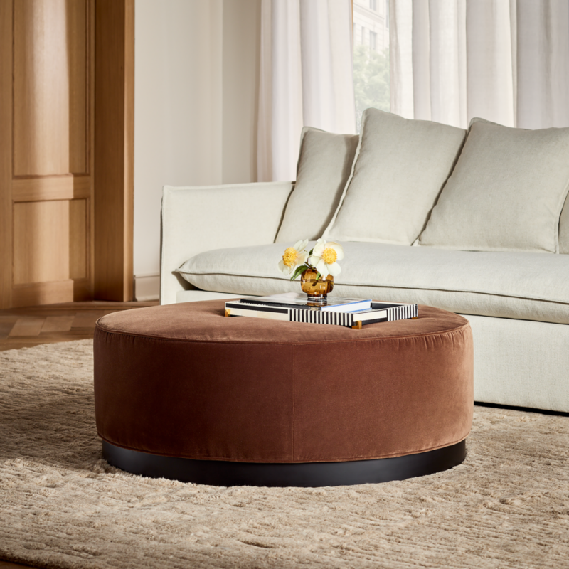 Rockwell 42.5" Round Praline Velvet Ottoman - image 1 of 4