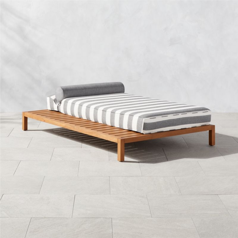 Rollie Modern Teak Outdoor Daybed with Striped Sunbrella Cushion CB2