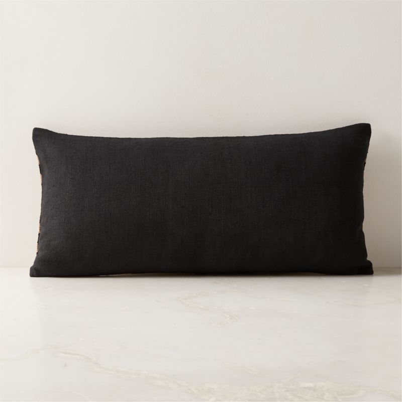 Reno Brown and Black Embroidered Cotton Lumbar Pillow with Down-Alternative Insert 23"X11" - image 2 of 3