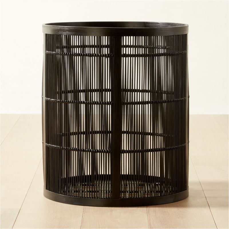 Ronan Modern Large Black Bamboo Basket With Handles CB2   RonanBlkBasketWHndlsLrgSHF22