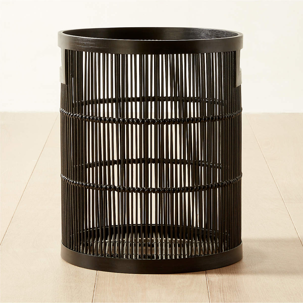 Ronan Modern Black Bamboo Decorative Storage Basket Small + Reviews CB2