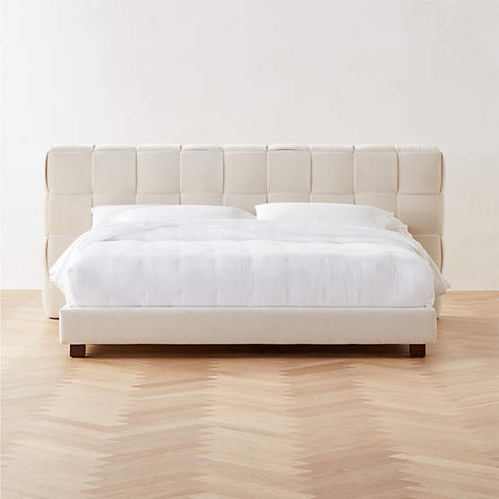 Cantar Ivory Velvet Upholstered King Bed + Reviews CB2