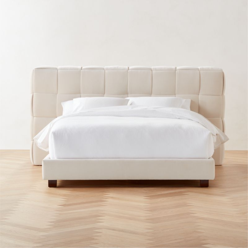 Velvet upholstered deals bed queen