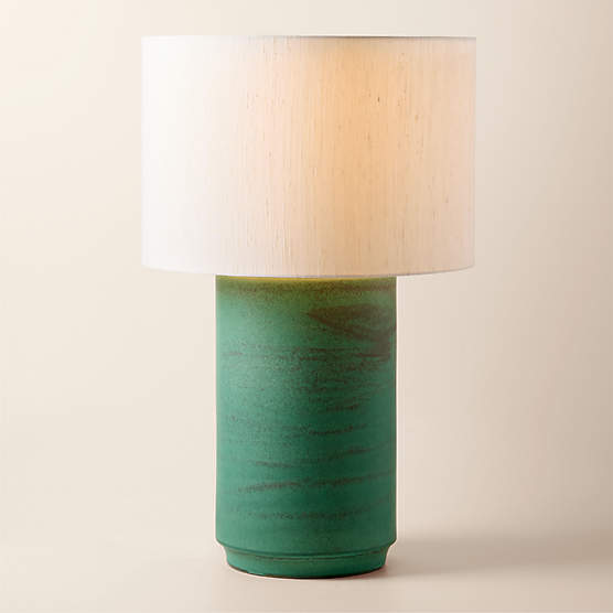 Rosalind Large Green Ceramic Reactive Glaze Table Lamp with Silk Shade