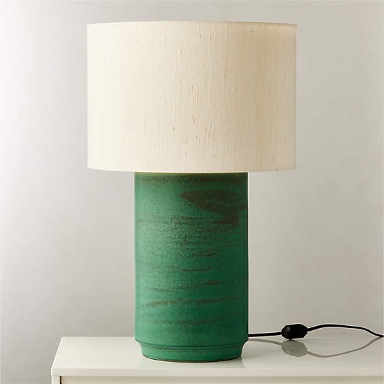 Rosalind Large Green Ceramic Reactive Glaze Table Lamp with Silk Shade