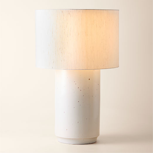 Rosalind Large White Ceramic Reactive Glaze Table Lamp with Silk Shade