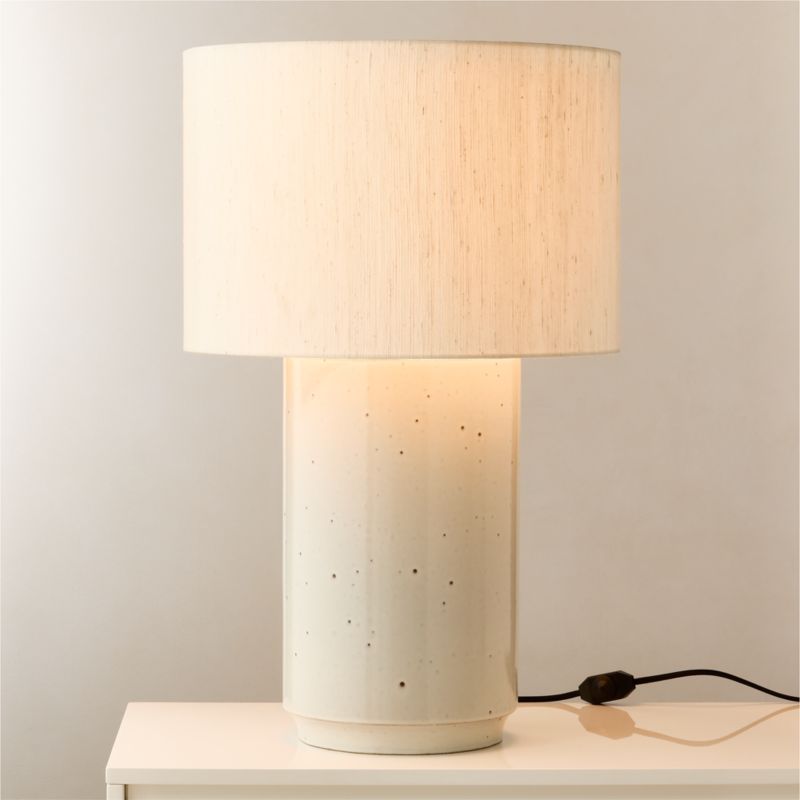 Rosalind Large White Ceramic Reactive Glaze Table Lamp with Silk Shade - image 0 of 7