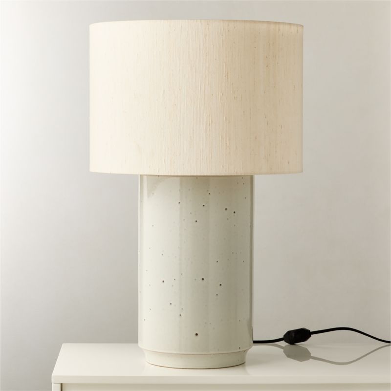 Rosalind Large White Ceramic Reactive Glaze Table Lamp with Silk Shade - image 2 of 7