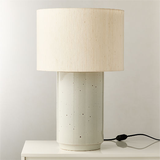 Rosalind Large White Ceramic Reactive Glaze Table Lamp with Silk Shade