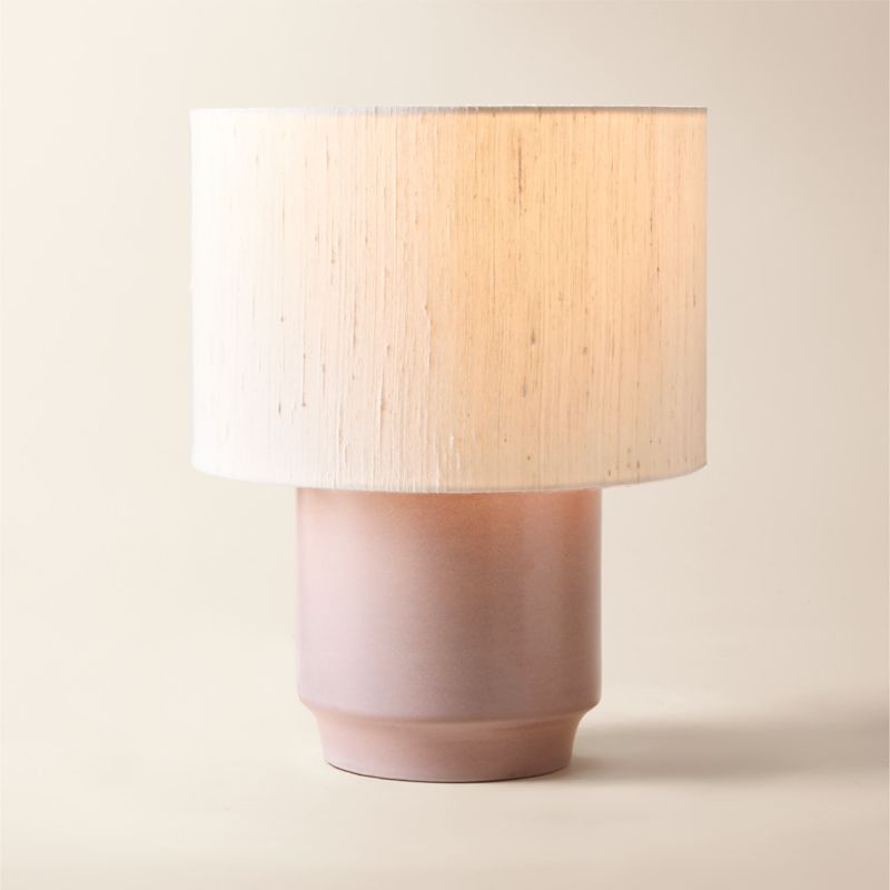 View Rosalind Small Dusty Rose Ceramic Reactive Glaze Table Lamp with Silk Shade details