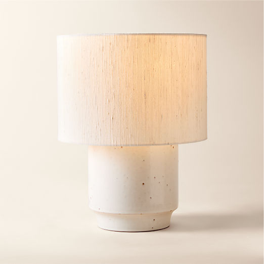 Rosalind Small White Ceramic Reactive Glaze Table Lamp with Silk Shade