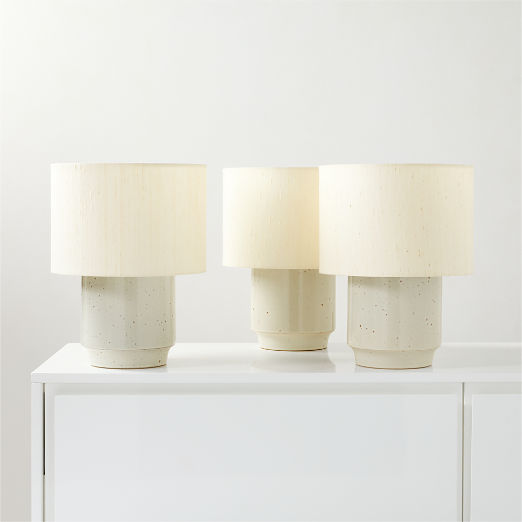 Rosalind Small White Ceramic Reactive Glaze Table Lamp with Silk Shade