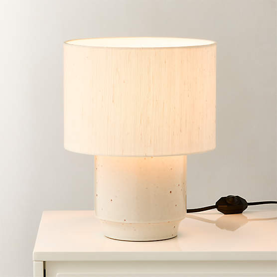 Rosalind Small White Ceramic Reactive Glaze Table Lamp with Silk Shade