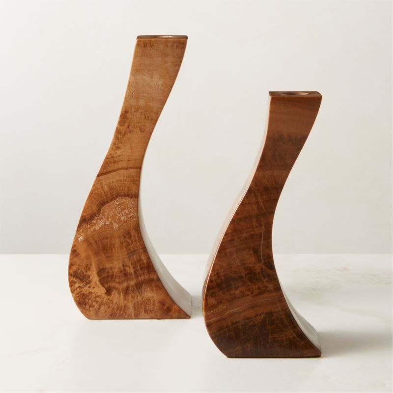 Rosaria Brown Marble Taper Candle Holders - image 1 of 3