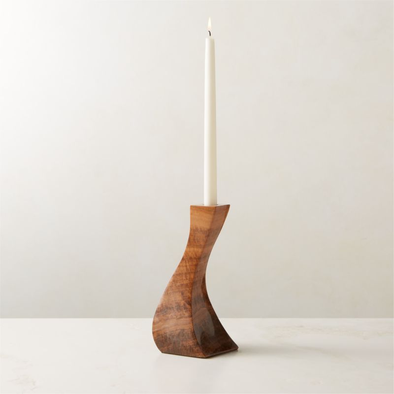 Rosaria Brown Marble Taper Candle Holder Small + Reviews | CB2