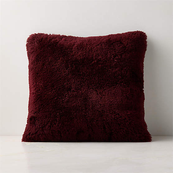 Roslin Burgundy Shearling Throw Pillow Cover 18"