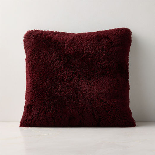 Roslin Burgundy Shearling Throw Pillow 18"X18"