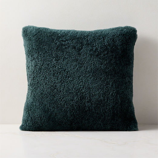 Roslin Green Shearling Throw Pillow 18"x18"