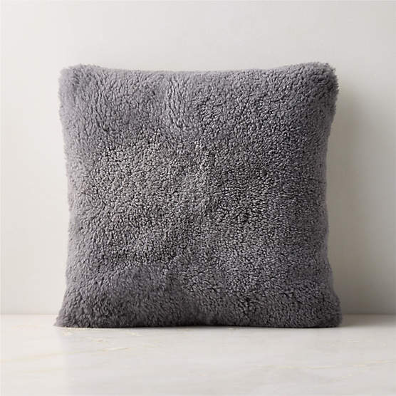 Roslin Slate Blue Shearling Throw Pillow with Down-Alternative Insert 18"
