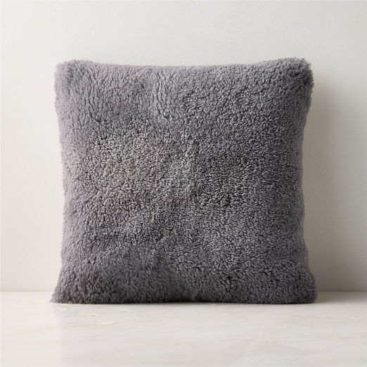 Roslin Slate Blue Shearling Throw Pillow with Feather-Down Insert 18"