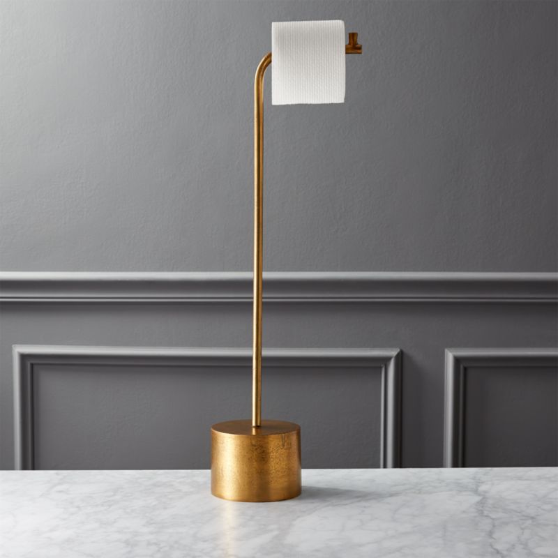 Rough Cast Brass Standing Toilet Paper Holder Reviews Cb2