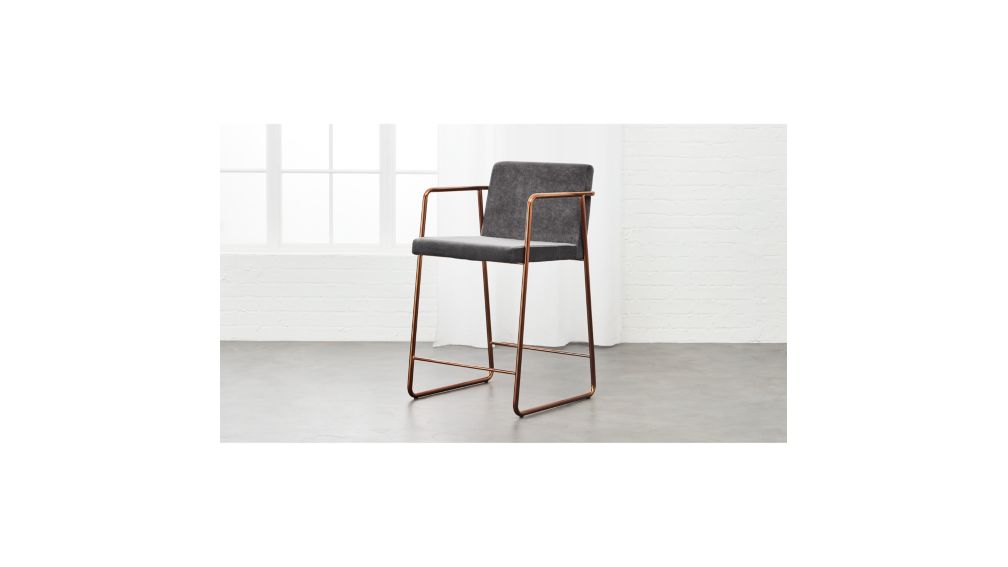 Rouka Grey Upholstered 24" Counter Stool + Reviews CB2